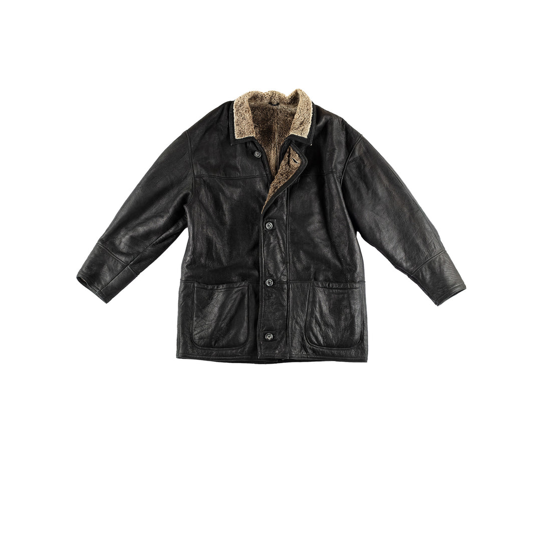Vintage 80's Men Sheepskin Coat in BlackVN449