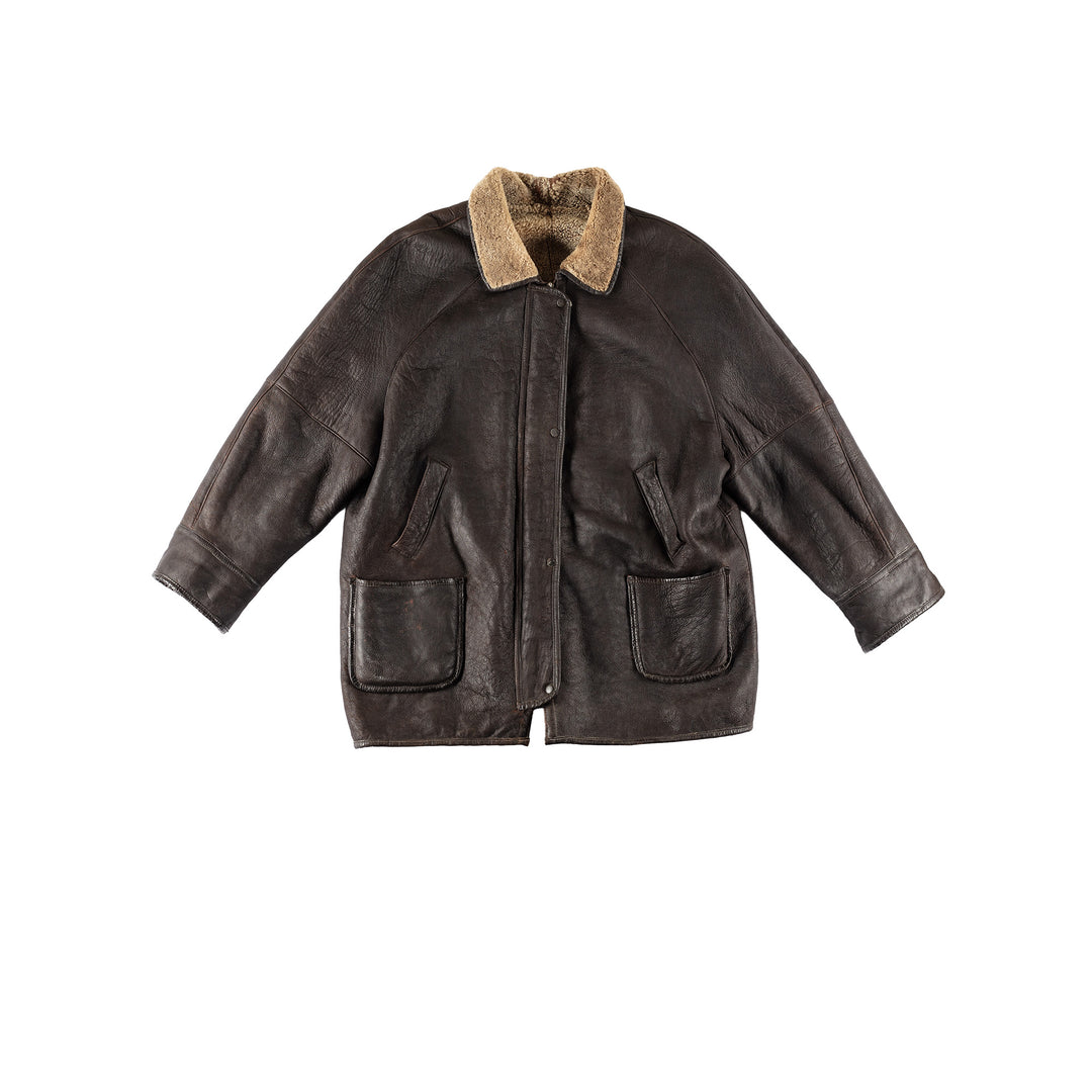 Vintage 80's Men Sheepskin Coat in BlackVN648
