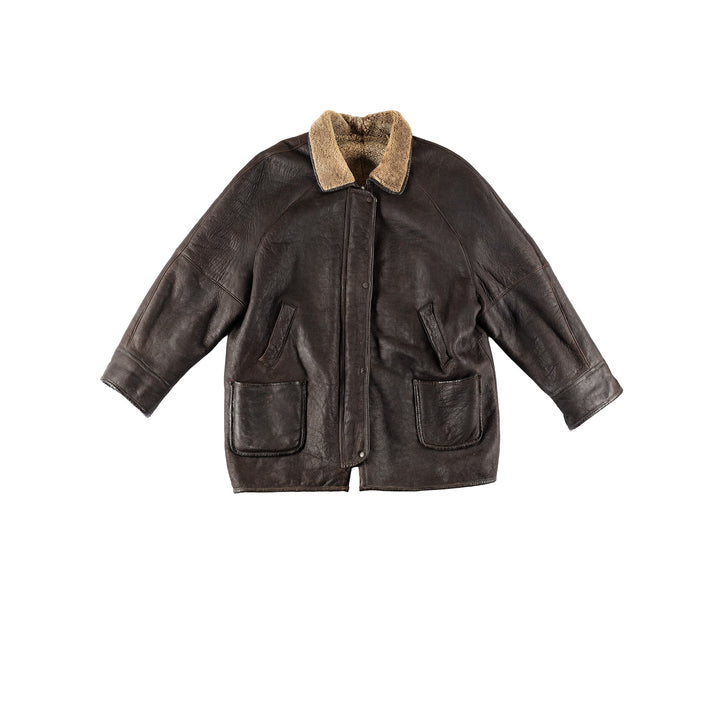 Vintage 80's Men Sheepskin Coat in BlackVN648