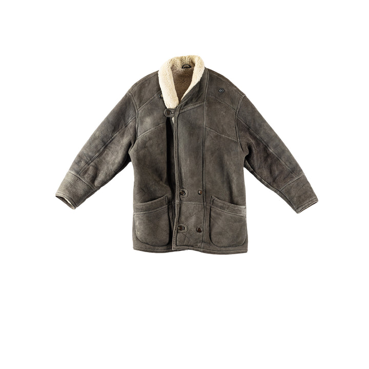 Vintage 80's Men Sheepskin Coat in GrayVN316