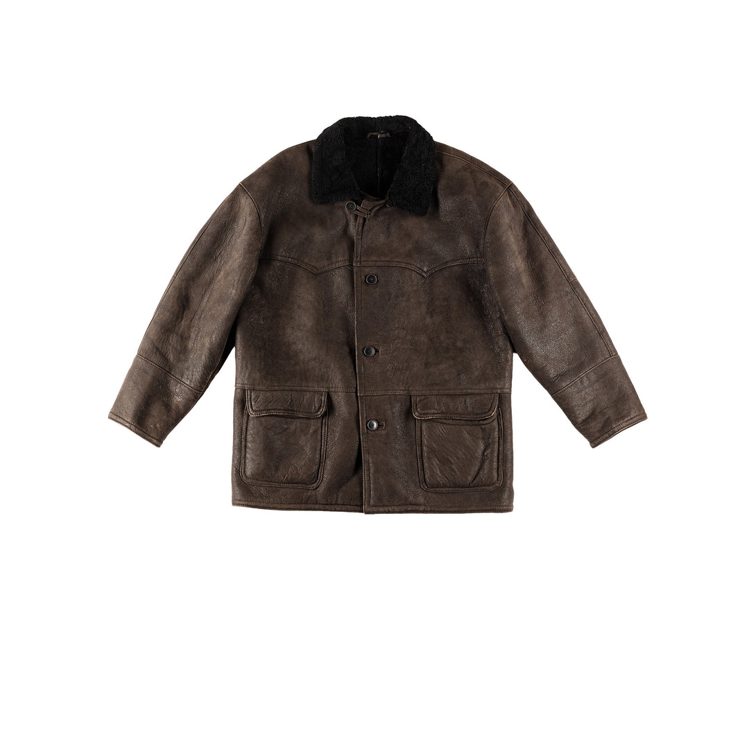 Vintage 80's Men Sheepskin Coat in BrownVN672