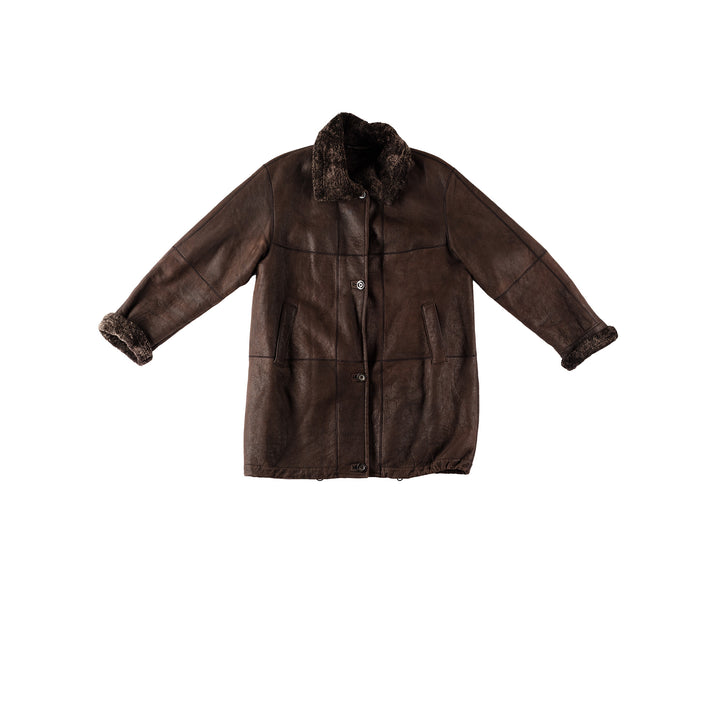 Vintage 80's Women Sheepskin Coat in BrownMN539