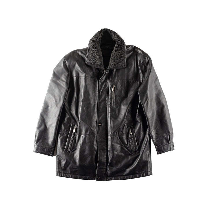 Vintage 90's Men Faux Sheepskin Coat in Black