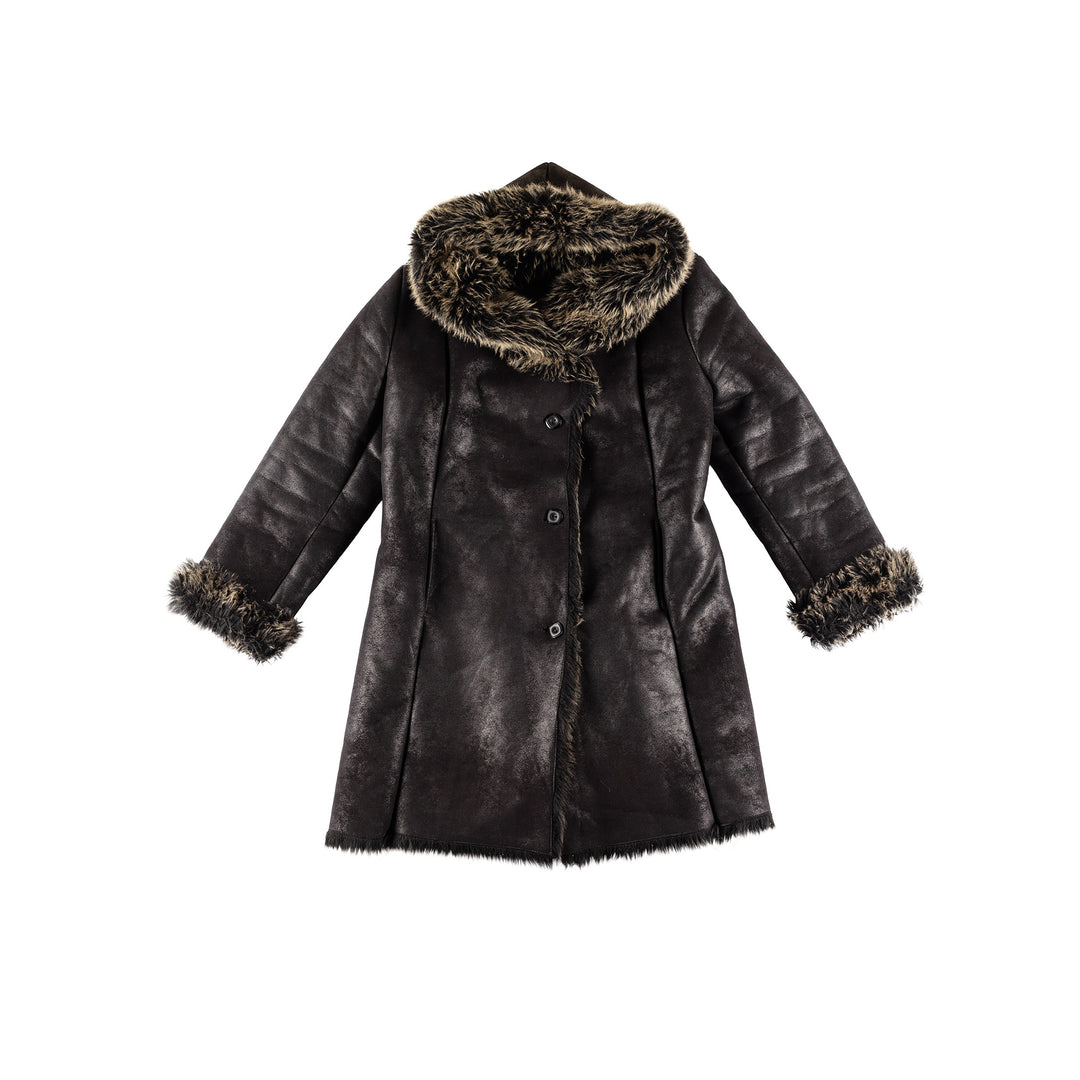 Vintage 70's Women Faux Sheepskin Coat in BlackMN408