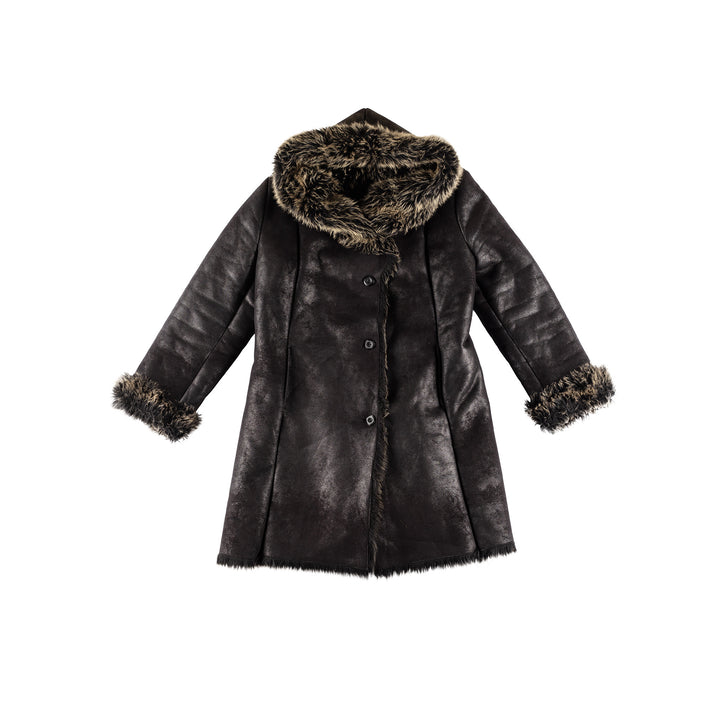 Vintage 70's Women Faux Sheepskin Coat in BlackMN408