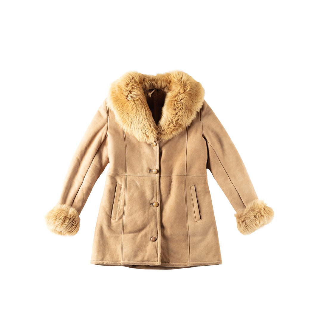 Vintage 70's Women Sheepskin Shearling Coat in Beige