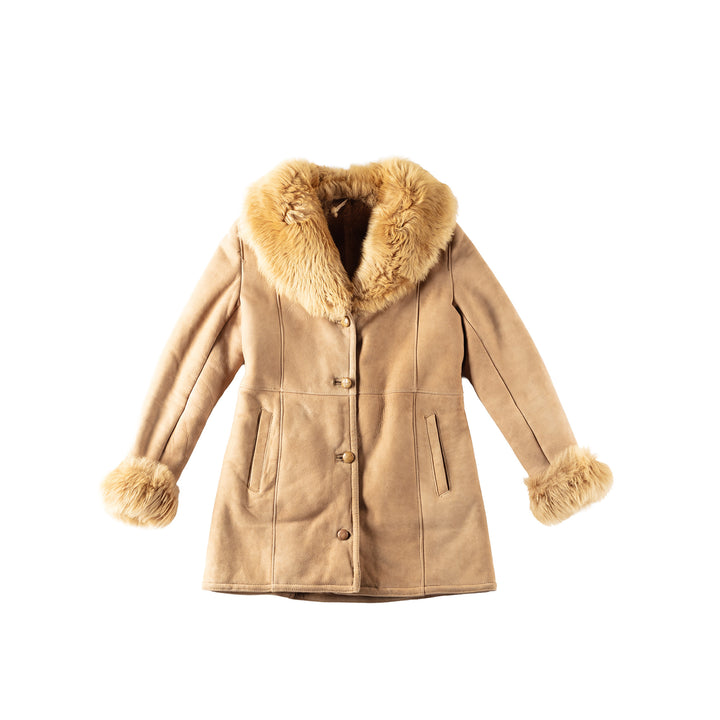 Vintage 70's Women Sheepskin Shearling Coat in Beige