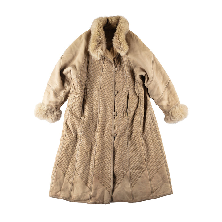 Vintage 90's Women Sheepskin Coat in Beige