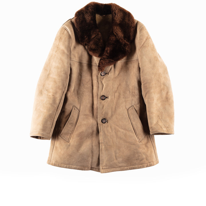 Vintage 70's Men Sheepskin Shearling Coat in Brown