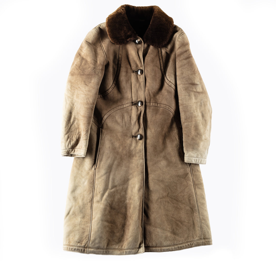 Vintage 70's Women Sheepskin Penny Lane Coat in Beige