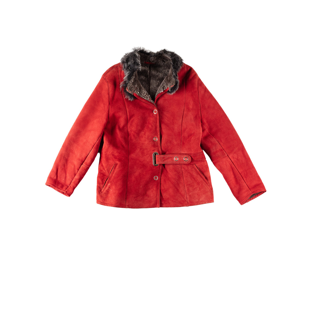 Vintage 70's Women Sheepskin Coat in RedMN563