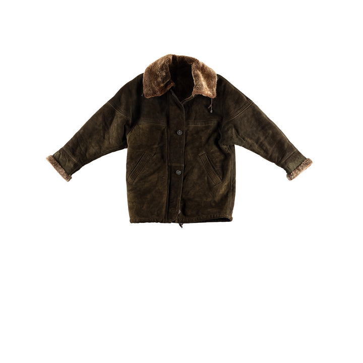 Vintage 80's Women Sheepskin Coat in GreenMN663