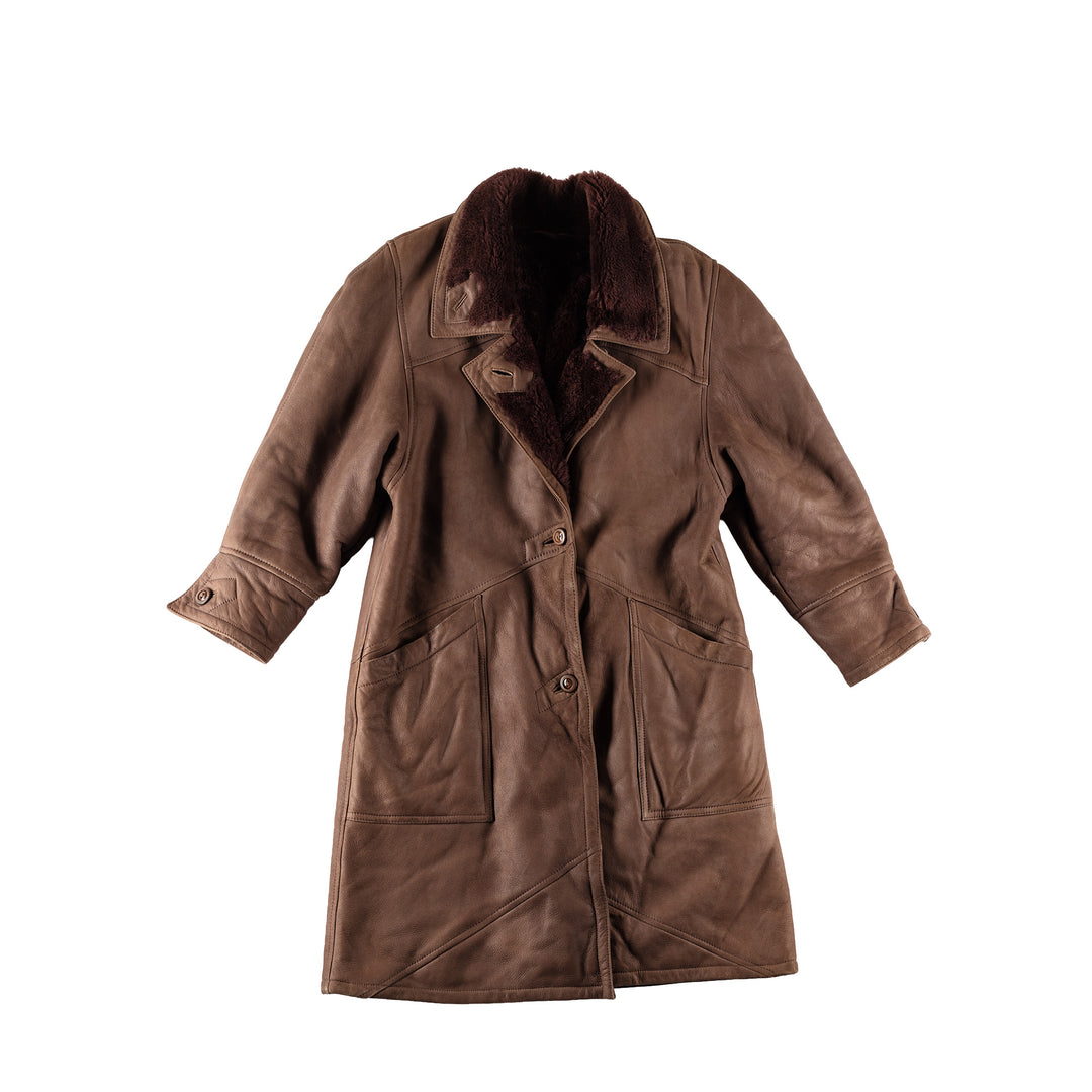 Vintage 80's Women Sheepskin Coat in BrownMN693