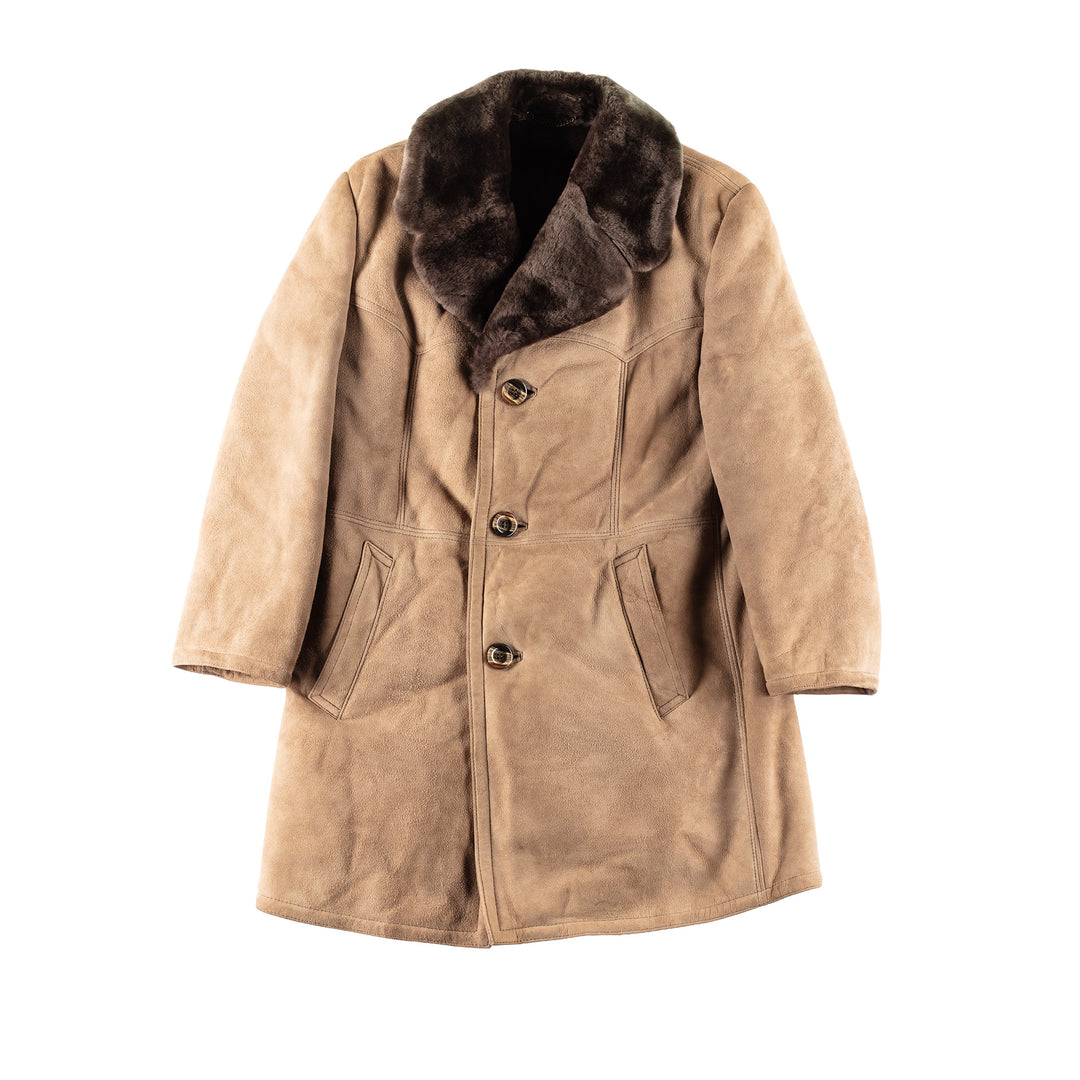 Vintage 70's Men Faux Sheepskin Coat in Beige