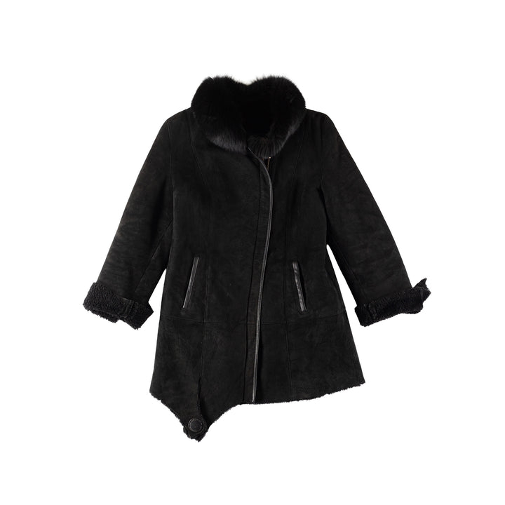 Vintage 70's Women Sheepskin Coat in BlackMN757