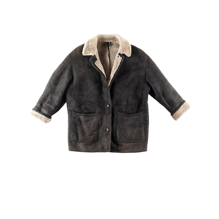 Vintage 80's Women Sheepskin Coat in Black