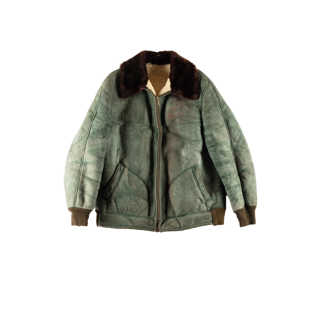 Vintage 80's Women Sheepskin Jacket in GreenMN794
