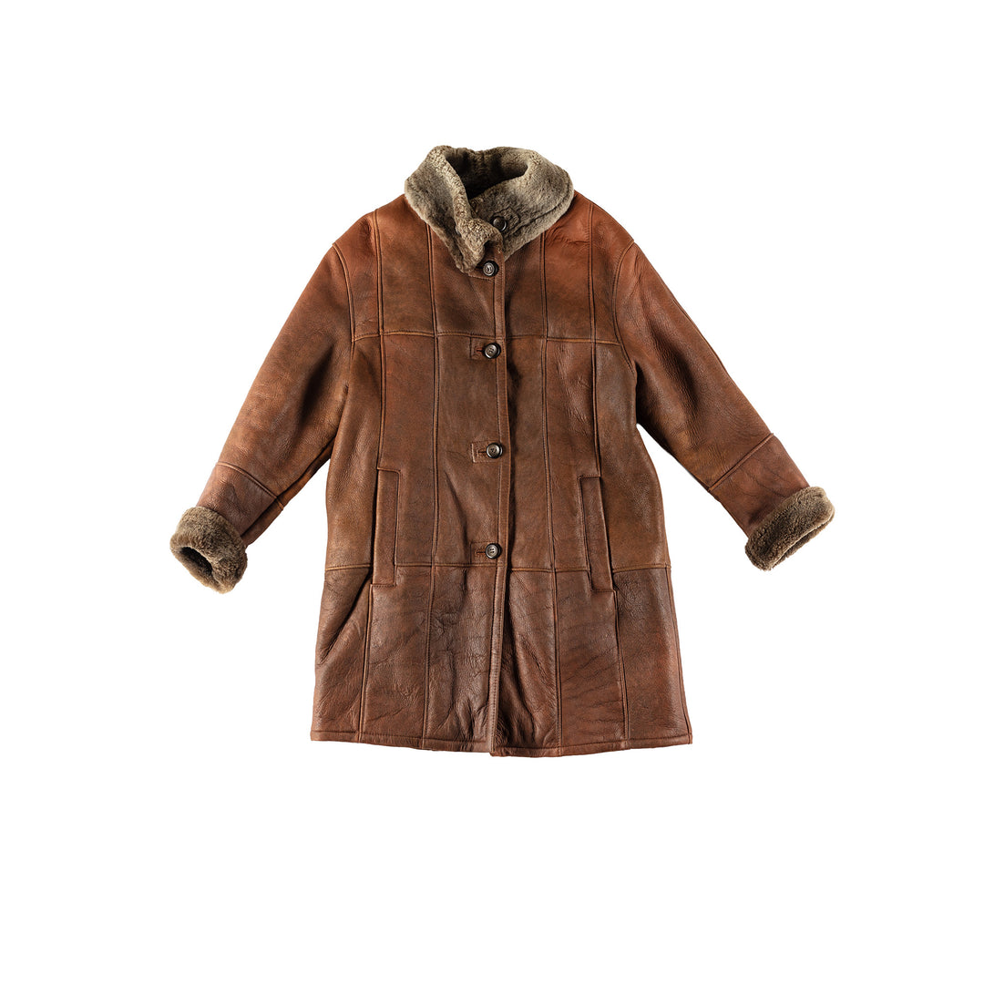 Vintage 80's Women Sheepskin Coat in BrownMN726
