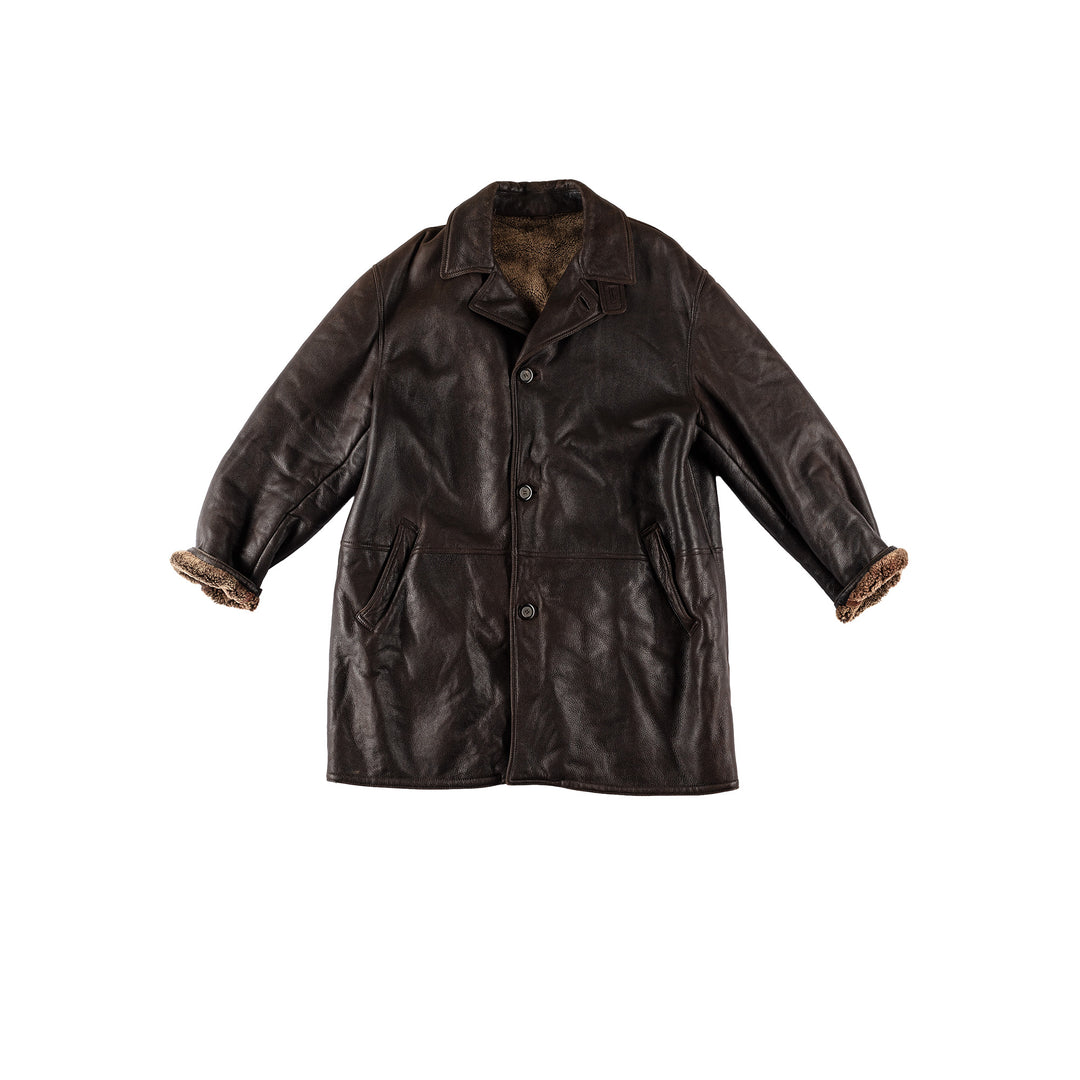 Vintage 80's Men Sheepskin Coat in BrownVN557