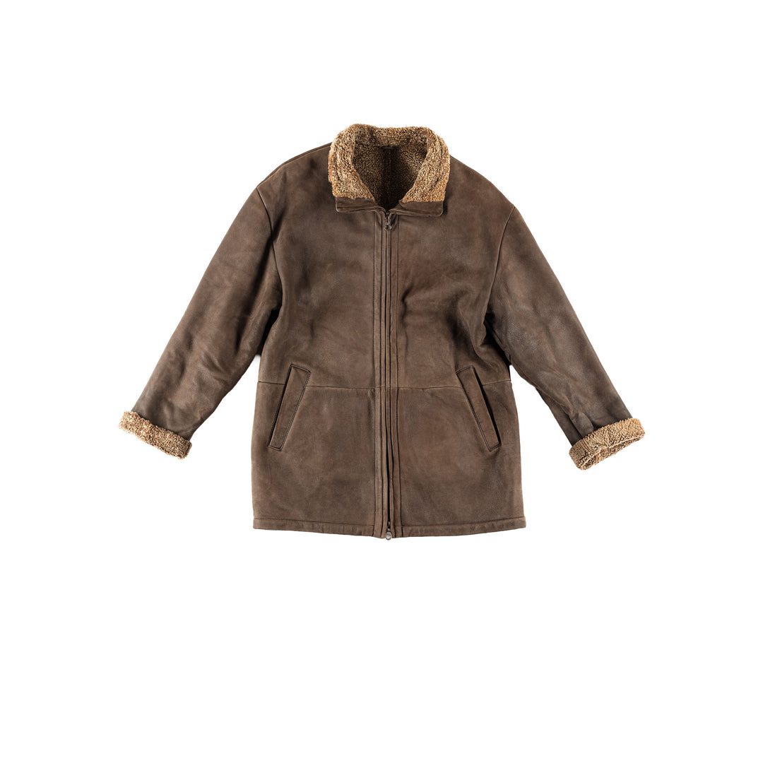 Vintage 80's Men Sheepskin Coat in BrownVN663