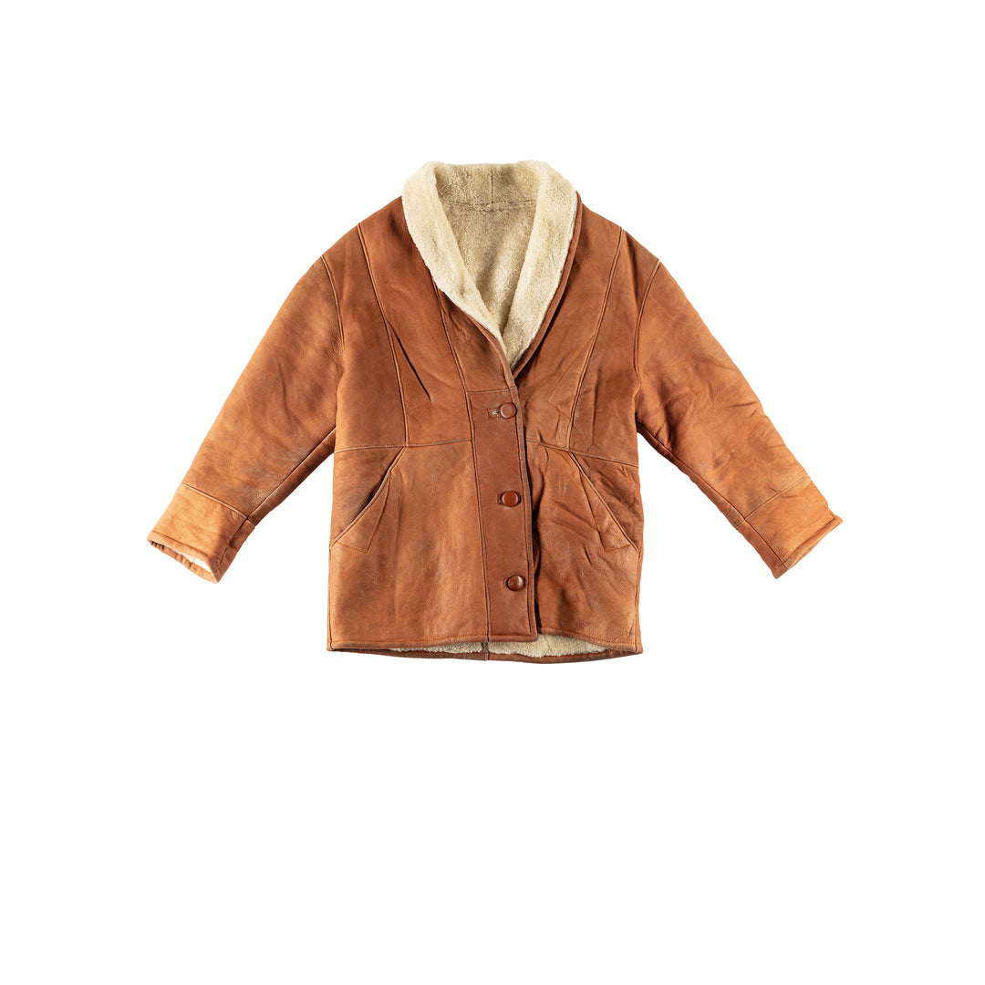 Vintage 80's Women Sheepskin Coat in BrownMN786