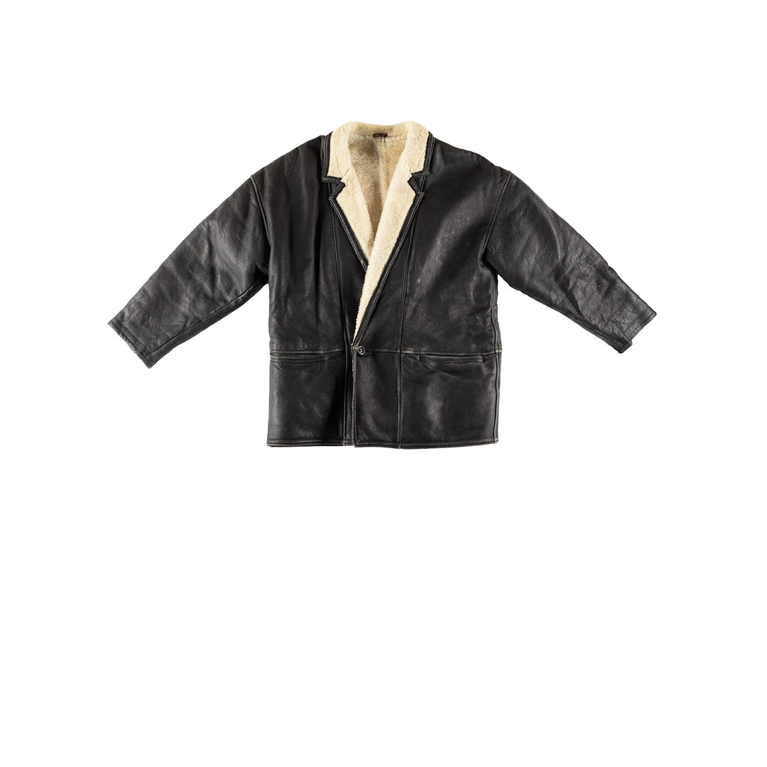 Vintage 80's Men Sheepskin Coat in BlackVN764