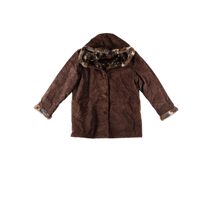 Vintage 90's Women Faux Sheepskin Coat in BrownMN590