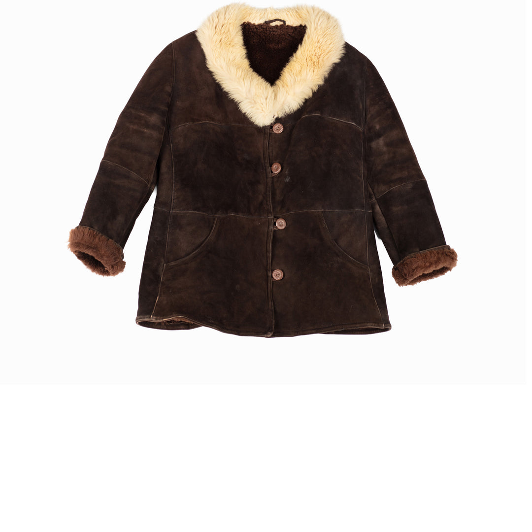 Vintage 70's Women Sheepskin Shearling Penny Lane Jacket in Brown