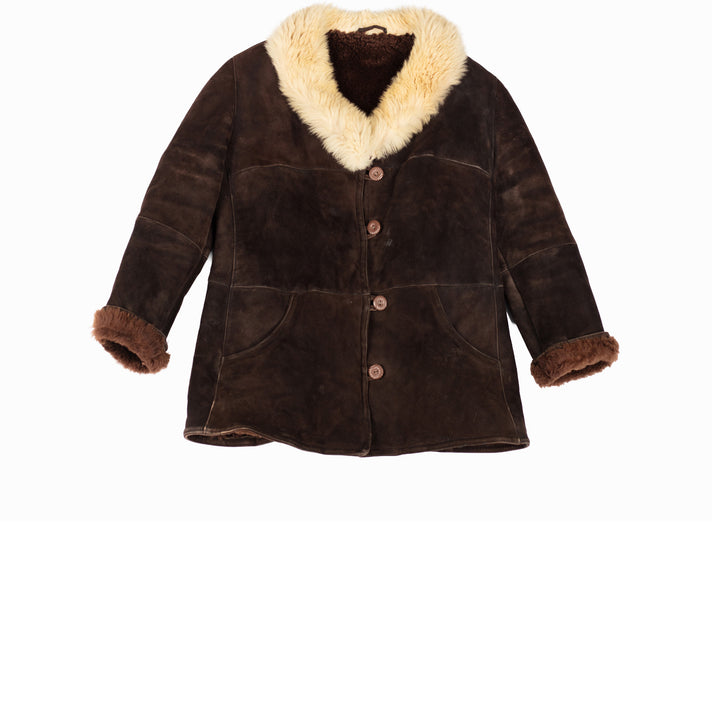 Vintage 70's Women Sheepskin Shearling Penny Lane Jacket in Brown