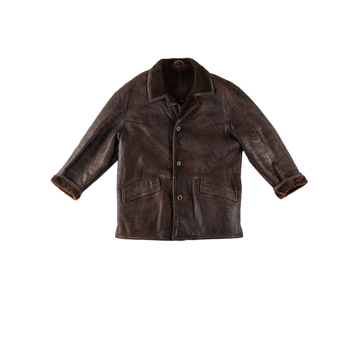 Vintage 80's Men Sheepskin Coat in BrownVN339