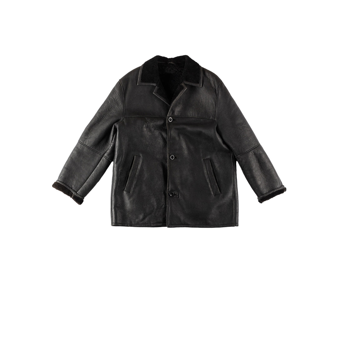 Vintage 80's Men Sheepskin Coat in BlackVN413