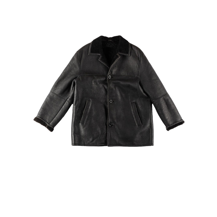Vintage 80's Men Sheepskin Coat in BlackVN413