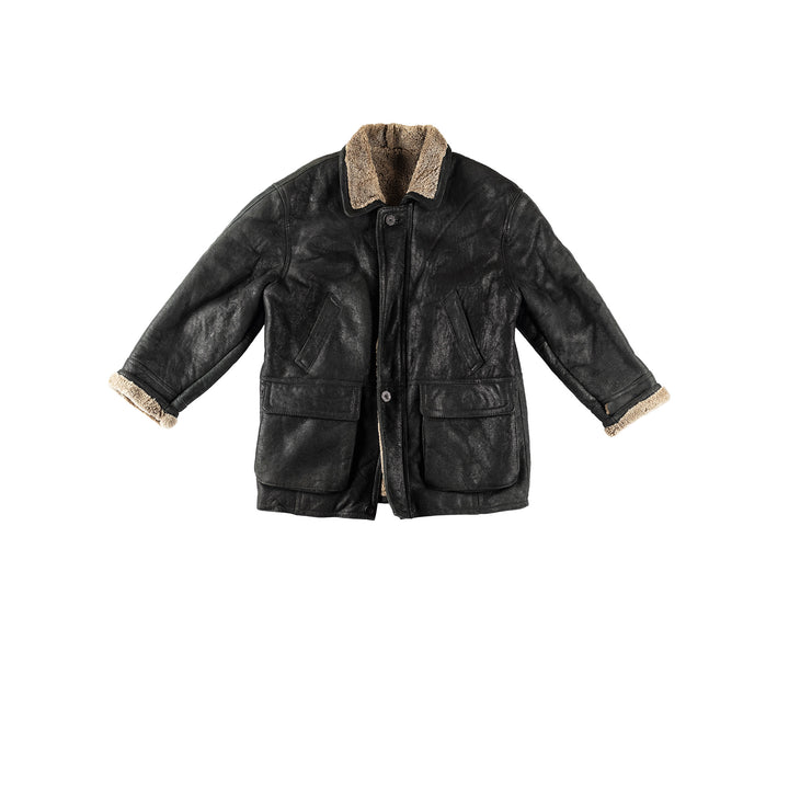 Vintage 80's Men Sheepskin Coat in BlackVN327