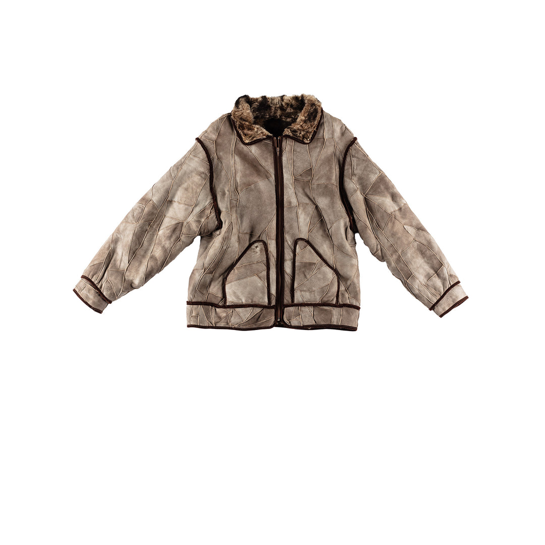Vintage 80's Women Sheepskin Coat in GrayMN484