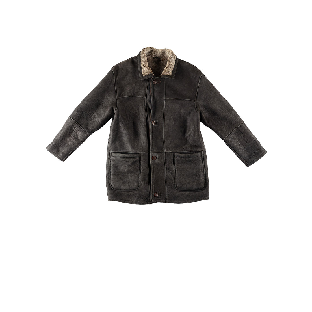 Vintage 80's Men Sheepskin Coat in BlackVN416