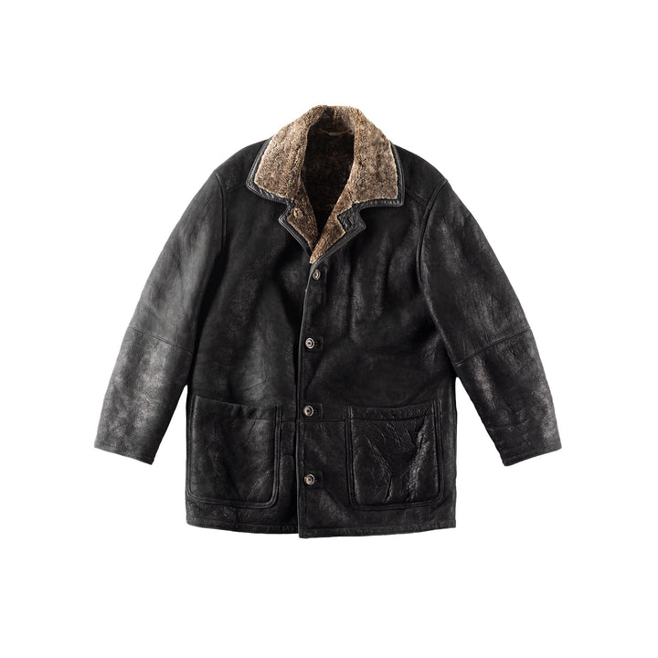 Vintage 80's Men Sheepskin Coat in Black
