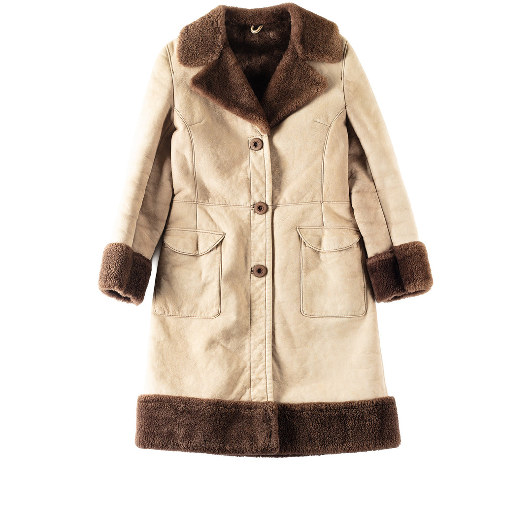 Vintage 70's Women Sheepskin Penny Lane Coat in Beige
