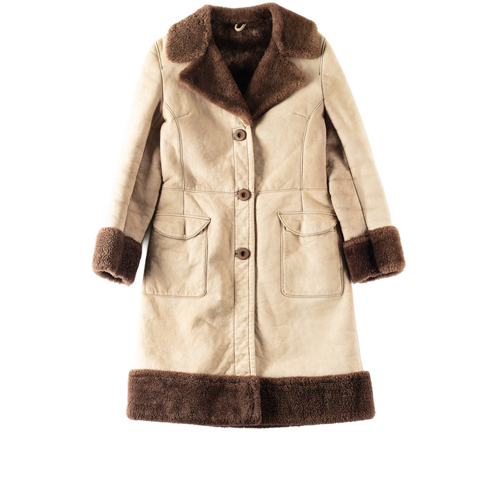 Vintage 70's Women Sheepskin Penny Lane Coat in Beige
