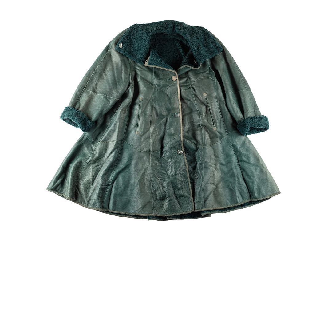 Vintage 80's Women Sheepskin Coat in GreenMN467