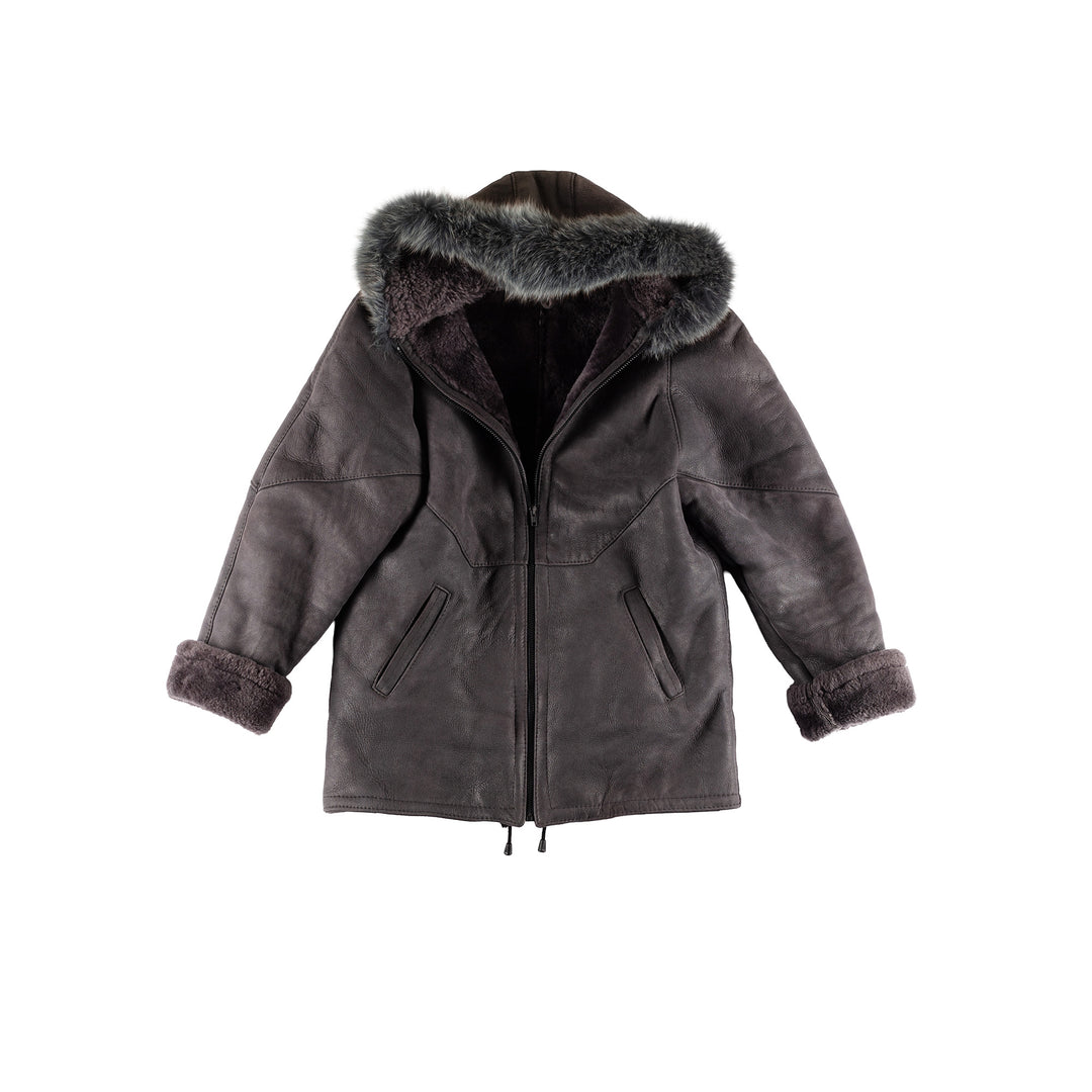 Vintage 70's Women Sheepskin Coat in GrayMN459