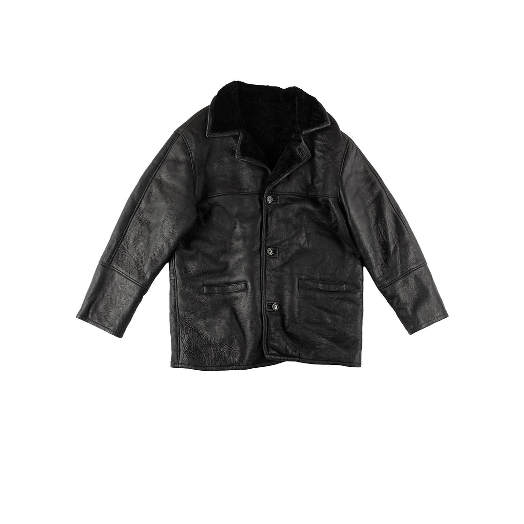 Vintage 80's Men Sheepskin Coat in BlackVN569