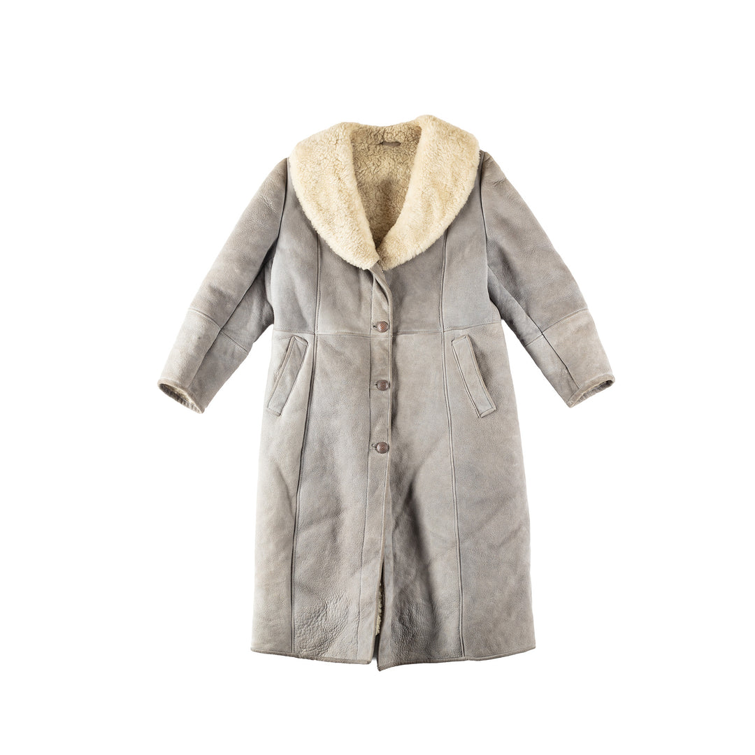 Vintage 80's Women Sheepskin Coat in GrayMN309