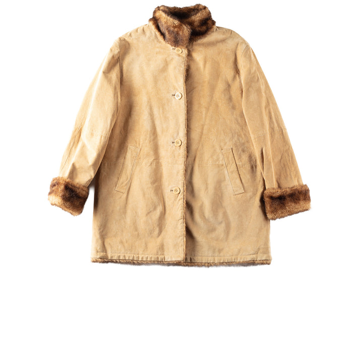 Vintage 90's Women Suede Coat in Beige