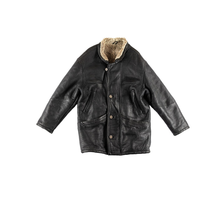 Vintage 80's Men Sheepskin Coat in BlackVN459