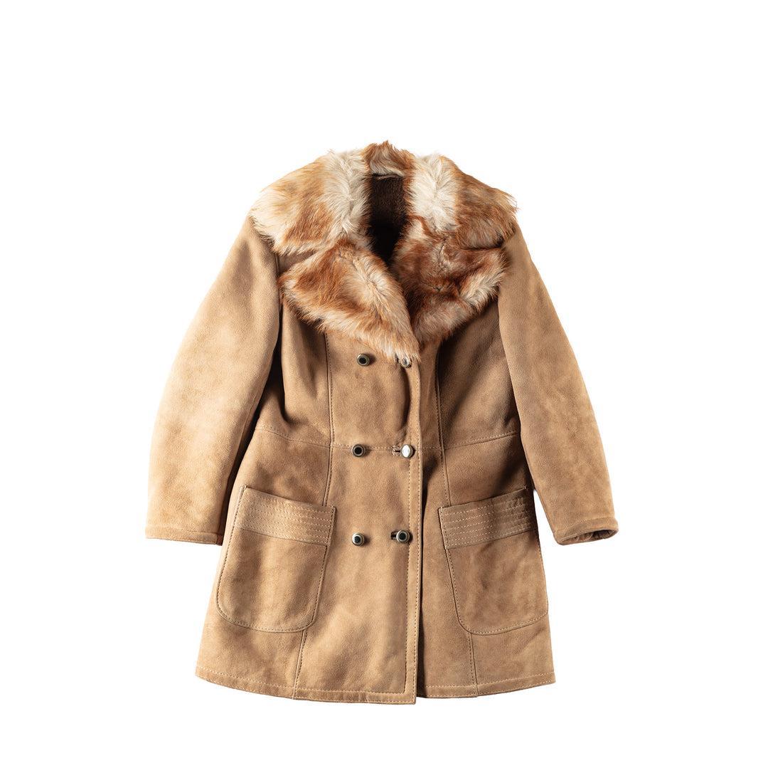 Vintage 70's Women Sheepskin Shearling Coat in Beige