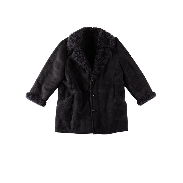 Vintage 80's Men Sheepskin Coat in BlackVN353