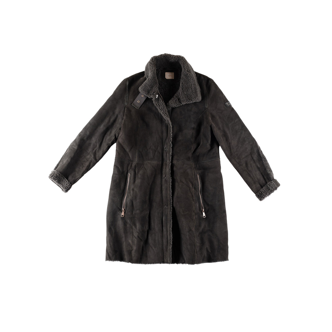 Vintage 80's Women Sheepskin Coat in GrayMN473