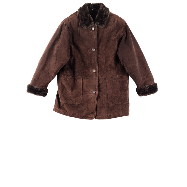 Vintage 80's Women Faux Sheepskin Coat in Brown