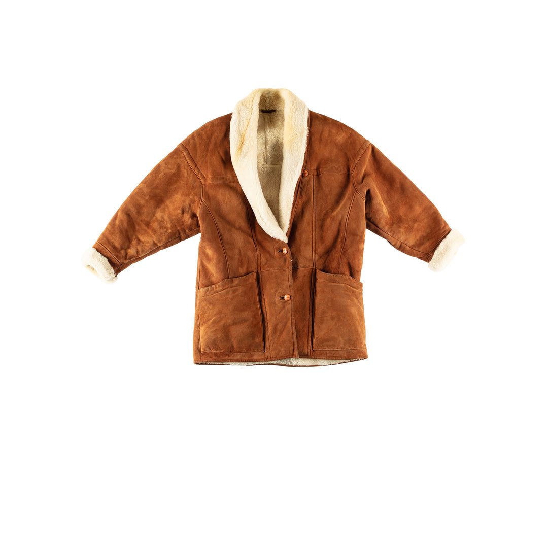 Vintage 80's Women Sheepskin Coat in BrownMN453