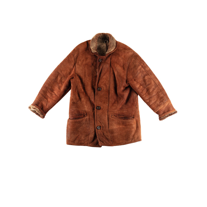 Vintage 80's Men Sheepskin Coat in BrownVN437